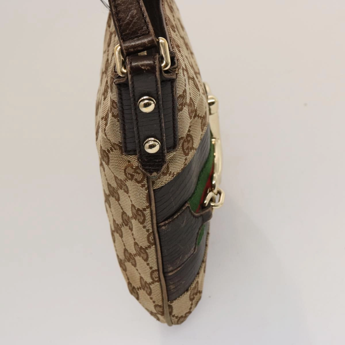 GUCCI Horsebit WebSherry Line GG Canvas Shoulder Bag Beige Red 141506  75597