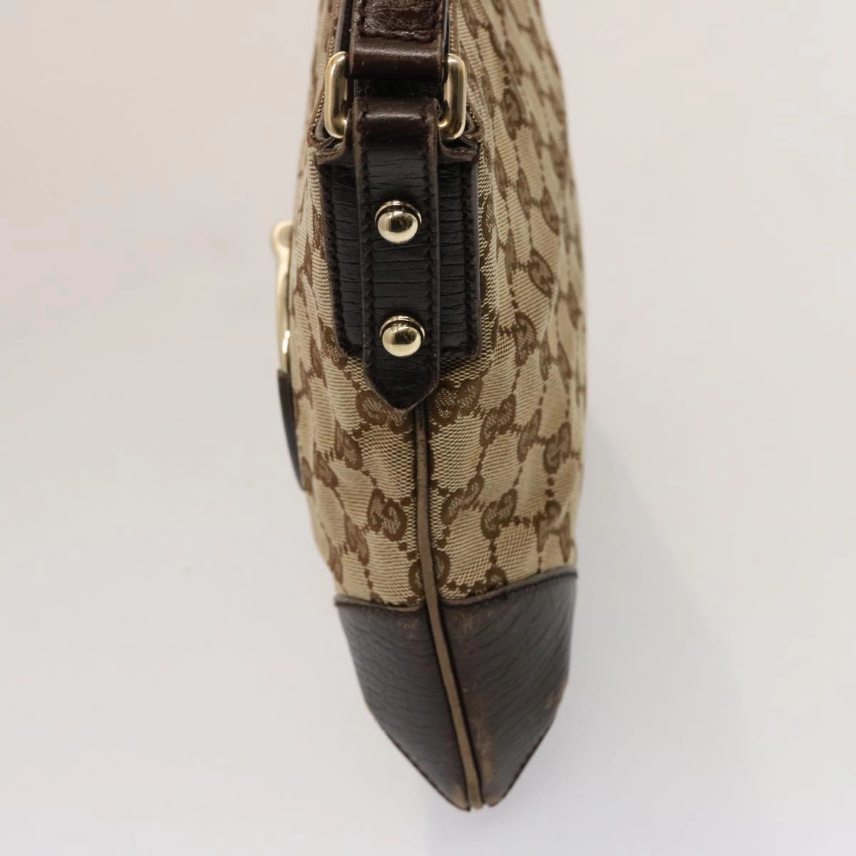 GUCCI Horsebit WebSherry Line GG Canvas Shoulder Bag Beige Red 141506  75597