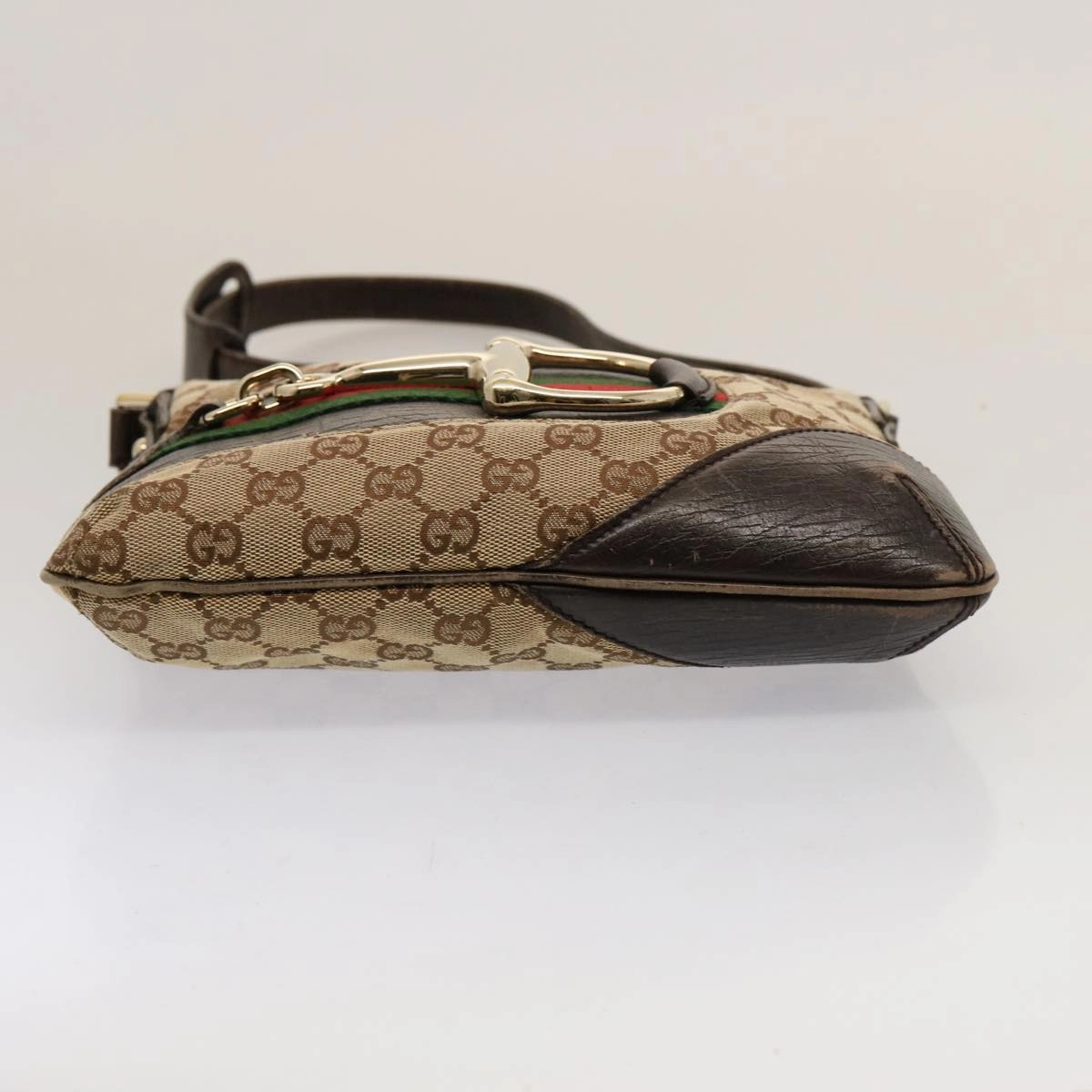 GUCCI Horsebit WebSherry Line GG Canvas Shoulder Bag Beige Red 141506  75597