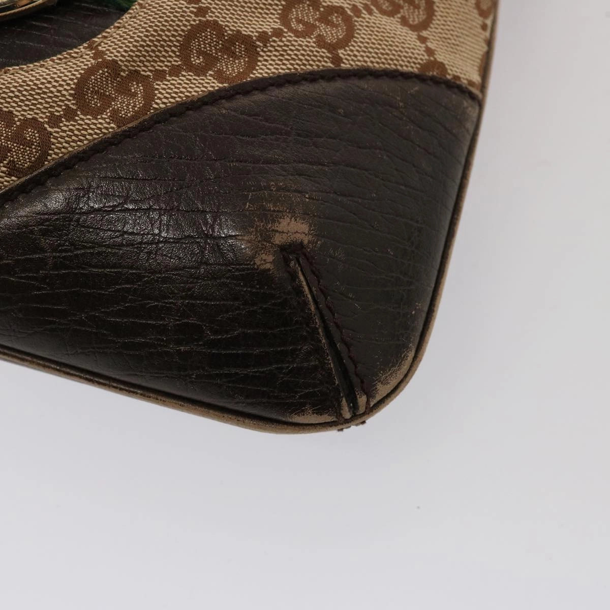 GUCCI Horsebit WebSherry Line GG Canvas Shoulder Bag Beige Red 141506  75597