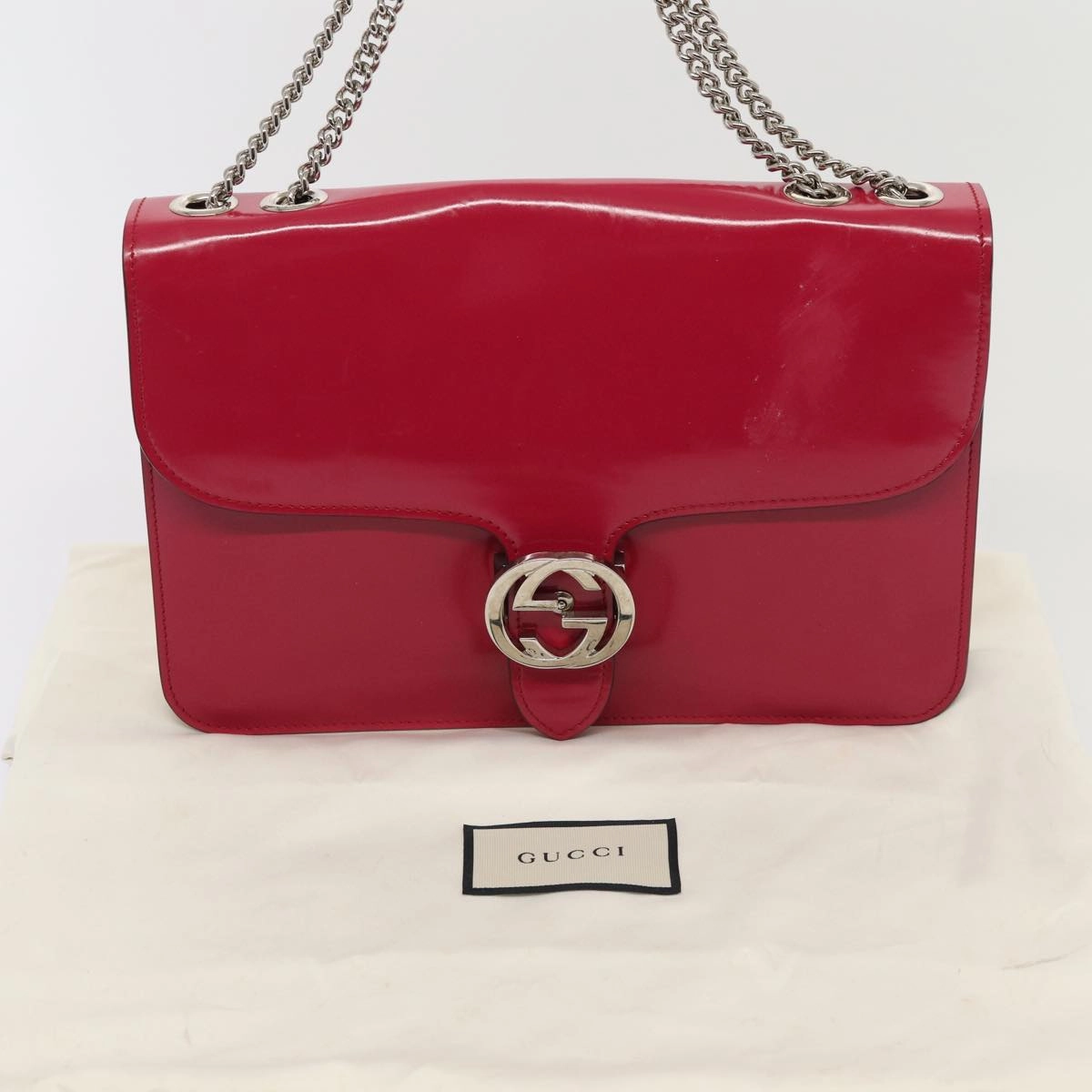 GUCCI Interlocking Chain Shoulder Bag Enamel Pink 387606  14089
