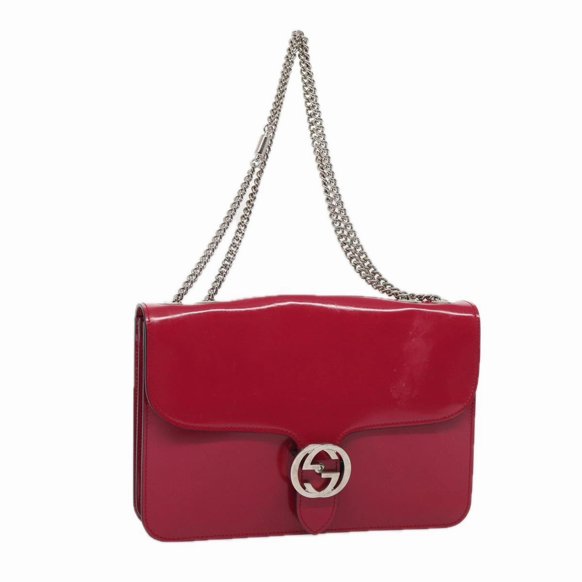 GUCCI Interlocking Chain Shoulder Bag Enamel Pink 387606  14089