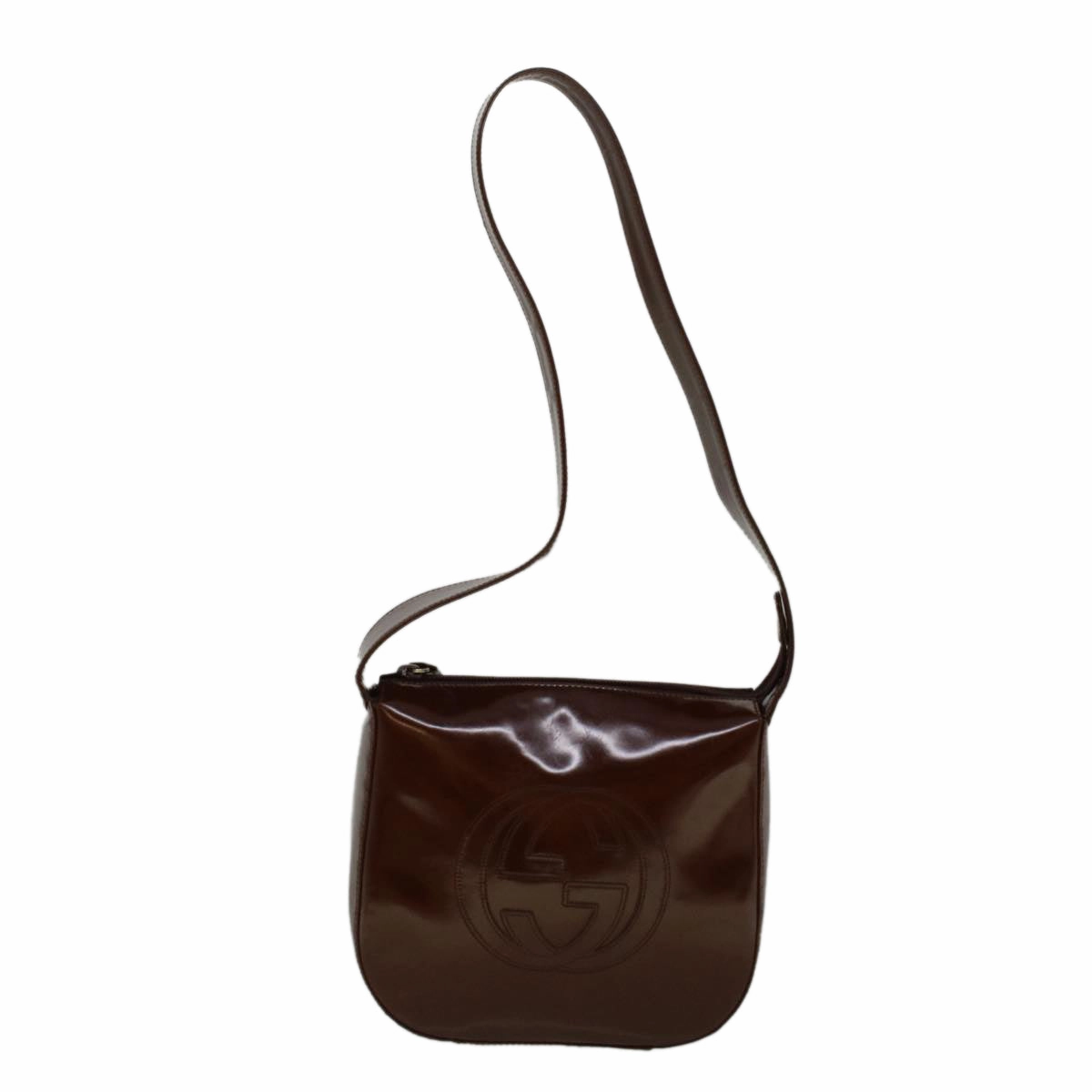 GUCCI Interlocking Shoulder Bag Patent leather Brown  57203