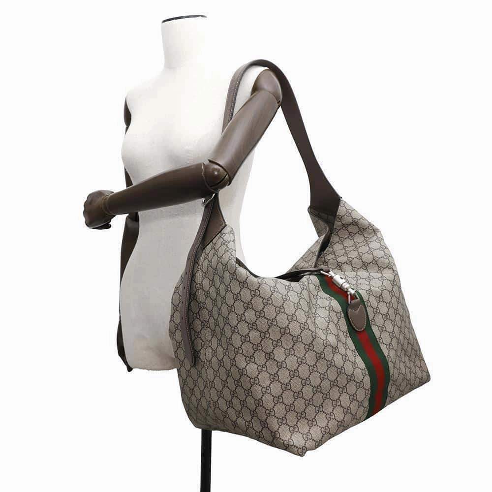 GUCCI Jackie 1961 GG Supreme One Shoulder Bag Beige/Brown758684 PVC Leather Size Medium