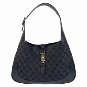 Gucci Jackie Black GG Canvas Leather Shoulder Bag