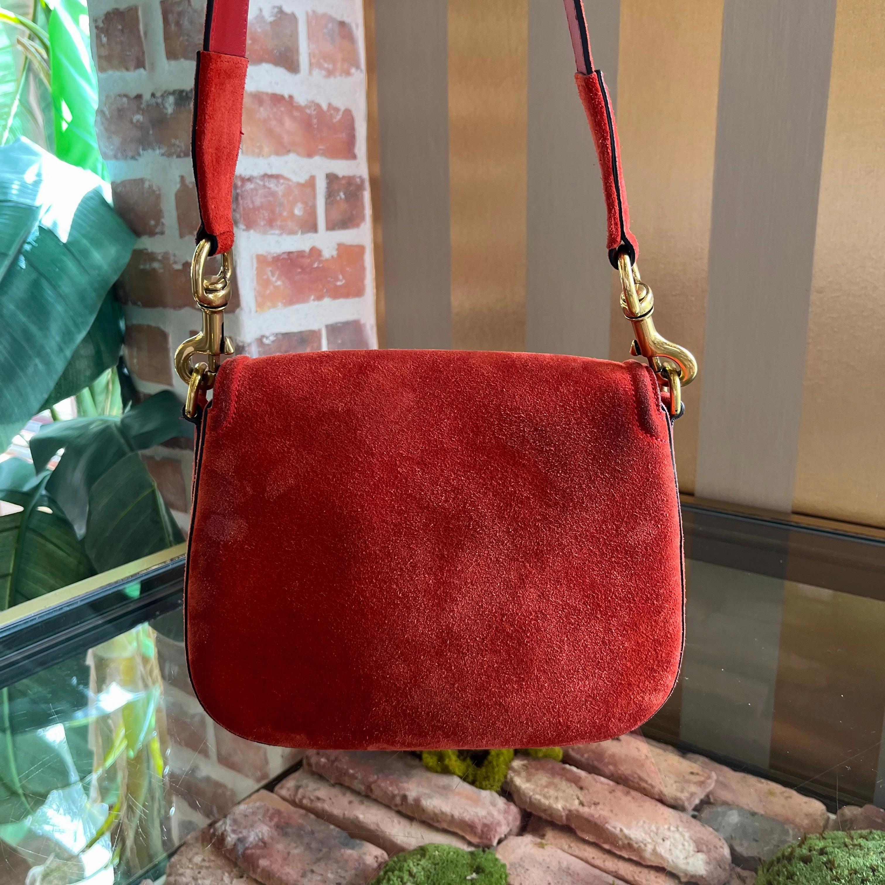 GUCCI Lady Web Horse Bit Orange Suede Shoulder Bag