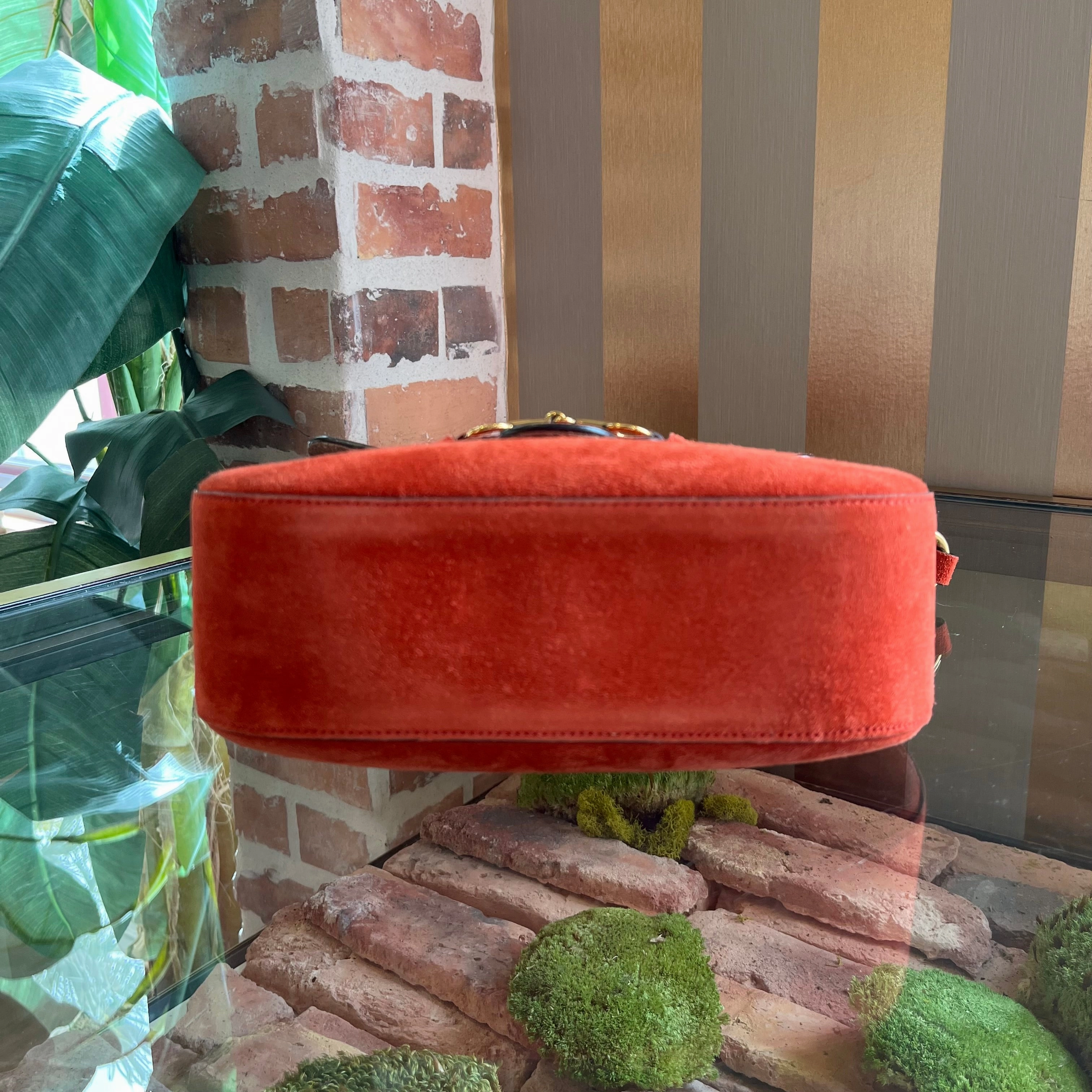 GUCCI Lady Web Horse Bit Orange Suede Shoulder Bag