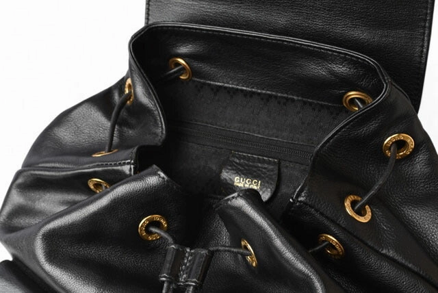 Gucci Leather Backpack Bamboo Vintage Black