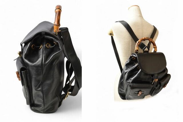 Gucci Leather Backpack Bamboo Vintage Black