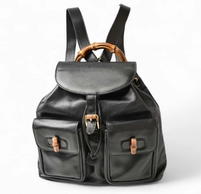 Gucci Leather Backpack Bamboo Vintage Black