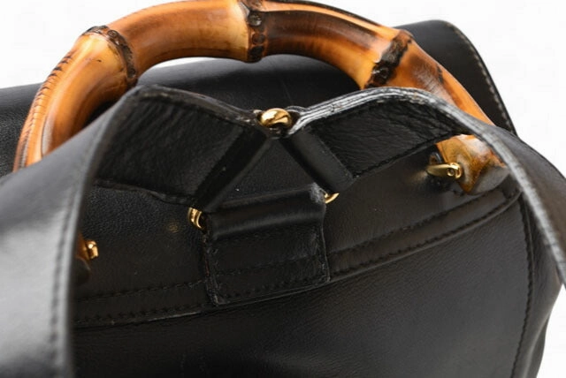 Gucci Leather Backpack Bamboo Vintage Black