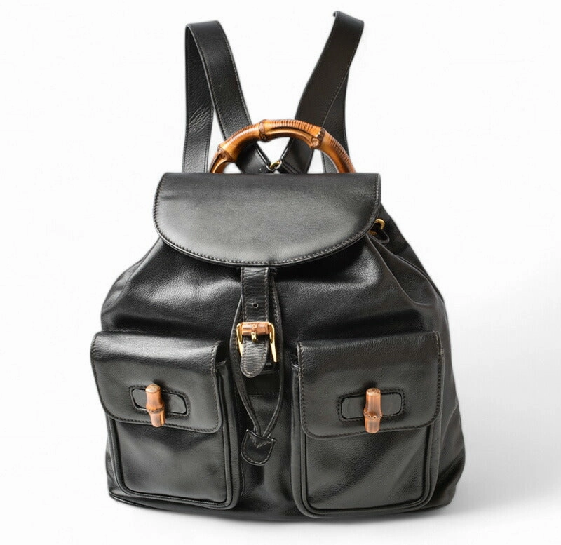 Gucci Leather Backpack Bamboo Vintage Black