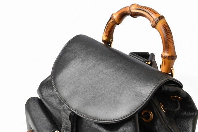 Gucci Leather Backpack Bamboo Vintage Black