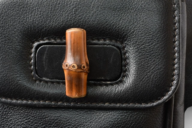 Gucci Leather Backpack Bamboo Vintage Black