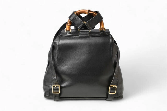 Gucci Leather Backpack Bamboo Vintage Black