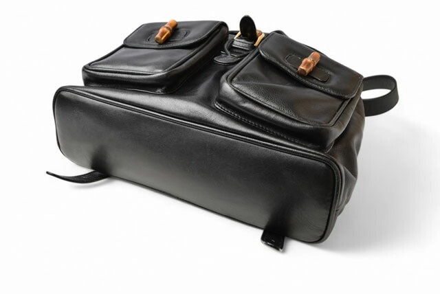 Gucci Leather Backpack Bamboo Vintage Black