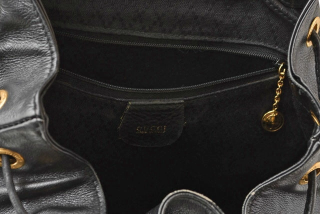 Gucci Leather Backpack Bamboo Vintage Black