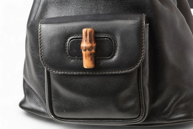 Gucci Leather Mini Backpack Bamboo Black