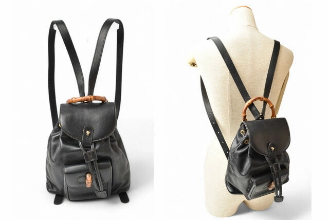 Gucci Leather Mini Backpack Bamboo Black