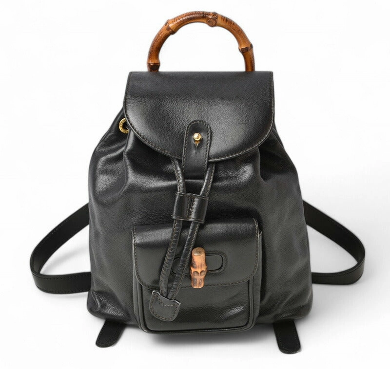 Gucci Leather Mini Backpack Bamboo Black