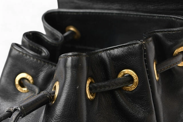 Gucci Leather Mini Backpack Bamboo Black