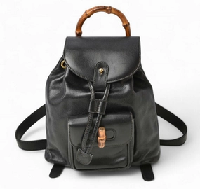 Gucci Leather Mini Backpack Bamboo Black