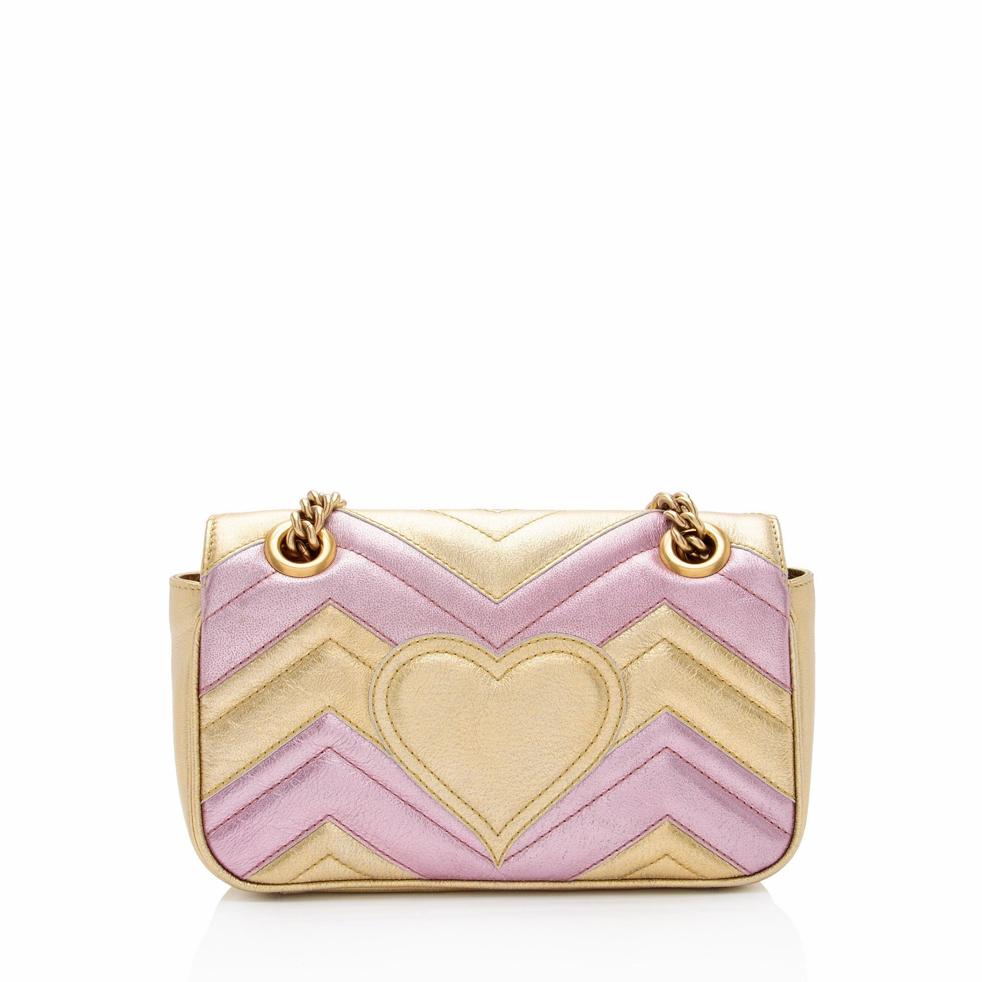 Gucci Metallic Matelasse Leather GG Marmont Mini Flap Shoulder Bag (SHF-6l0XWs)