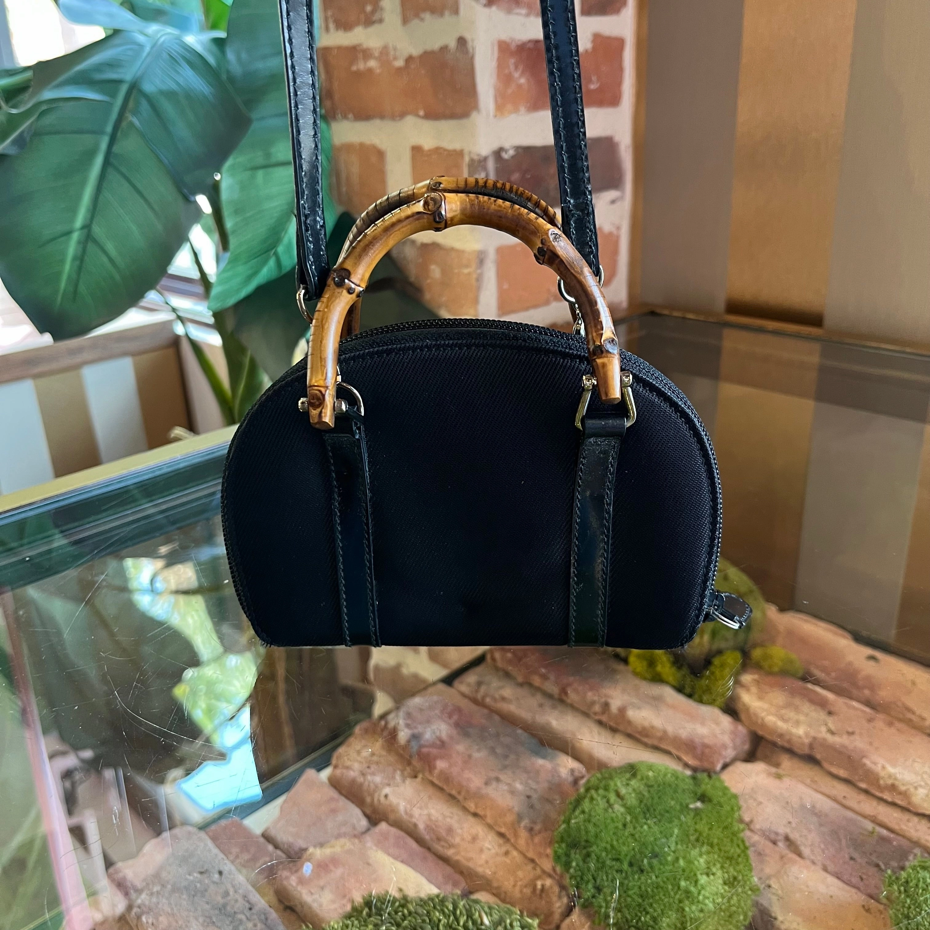 GUCCI Mini Bamboo Handle Black Nylon Wallet Crossbody