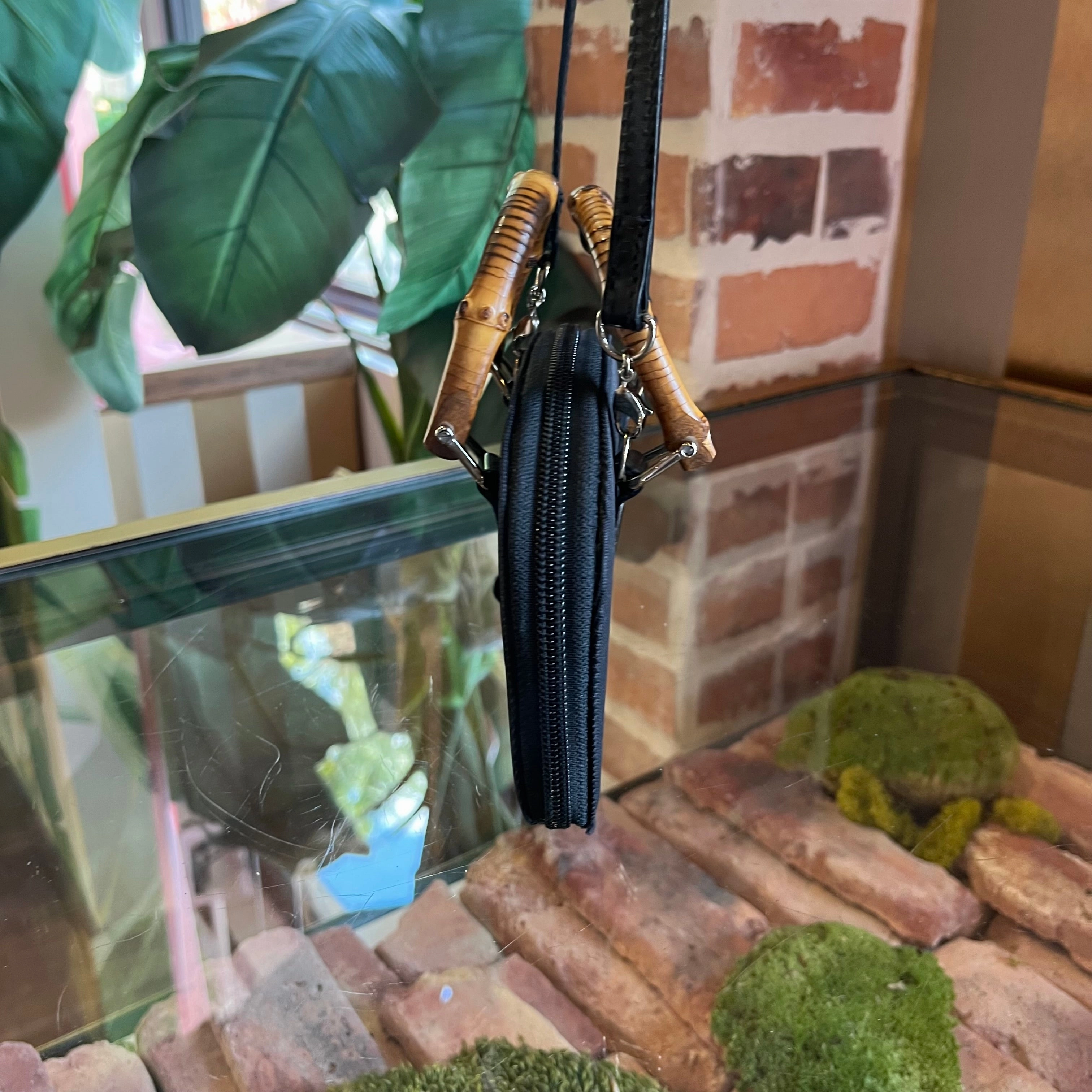 GUCCI Mini Bamboo Handle Black Nylon Wallet Crossbody