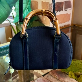 GUCCI Mini Bamboo Handle Black Nylon Wallet Crossbody