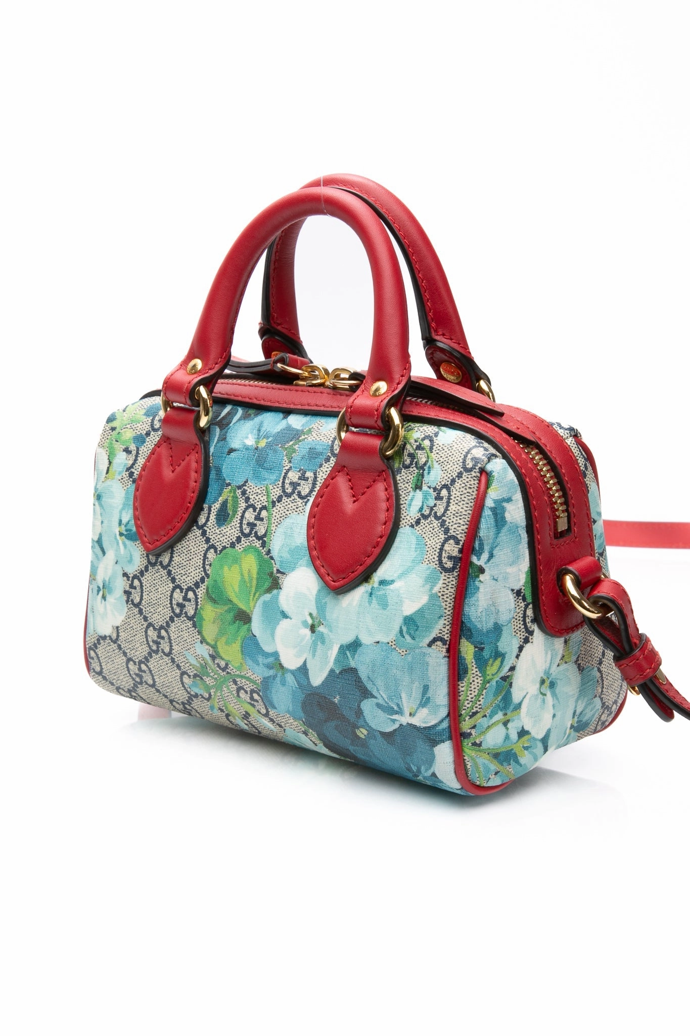 GUCCI Navy Blue Hibiscus GG Supreme Monogram Blooms Mini Boston Crossbody Bag