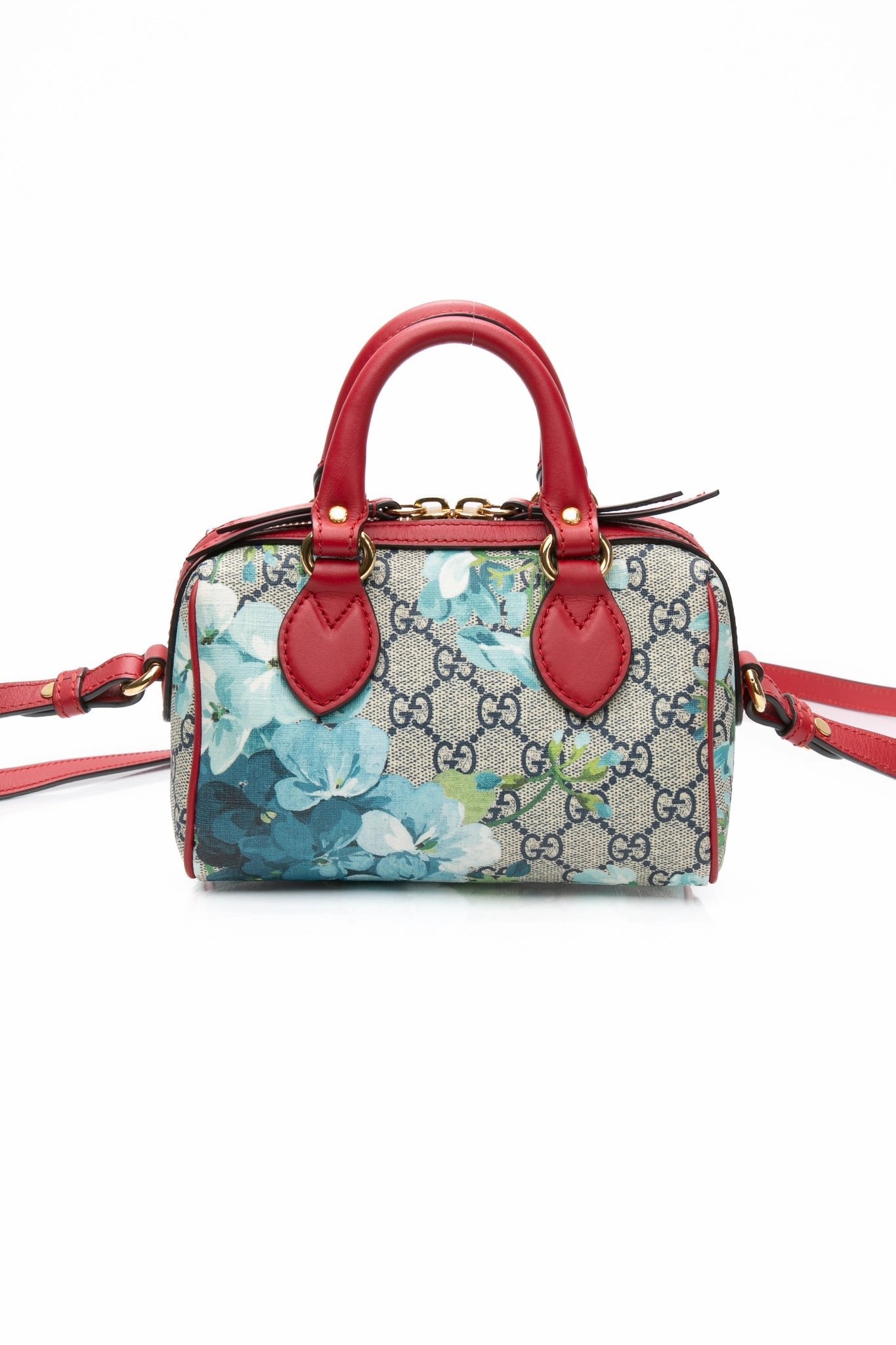GUCCI Navy Blue Hibiscus GG Supreme Monogram Blooms Mini Boston Crossbody Bag