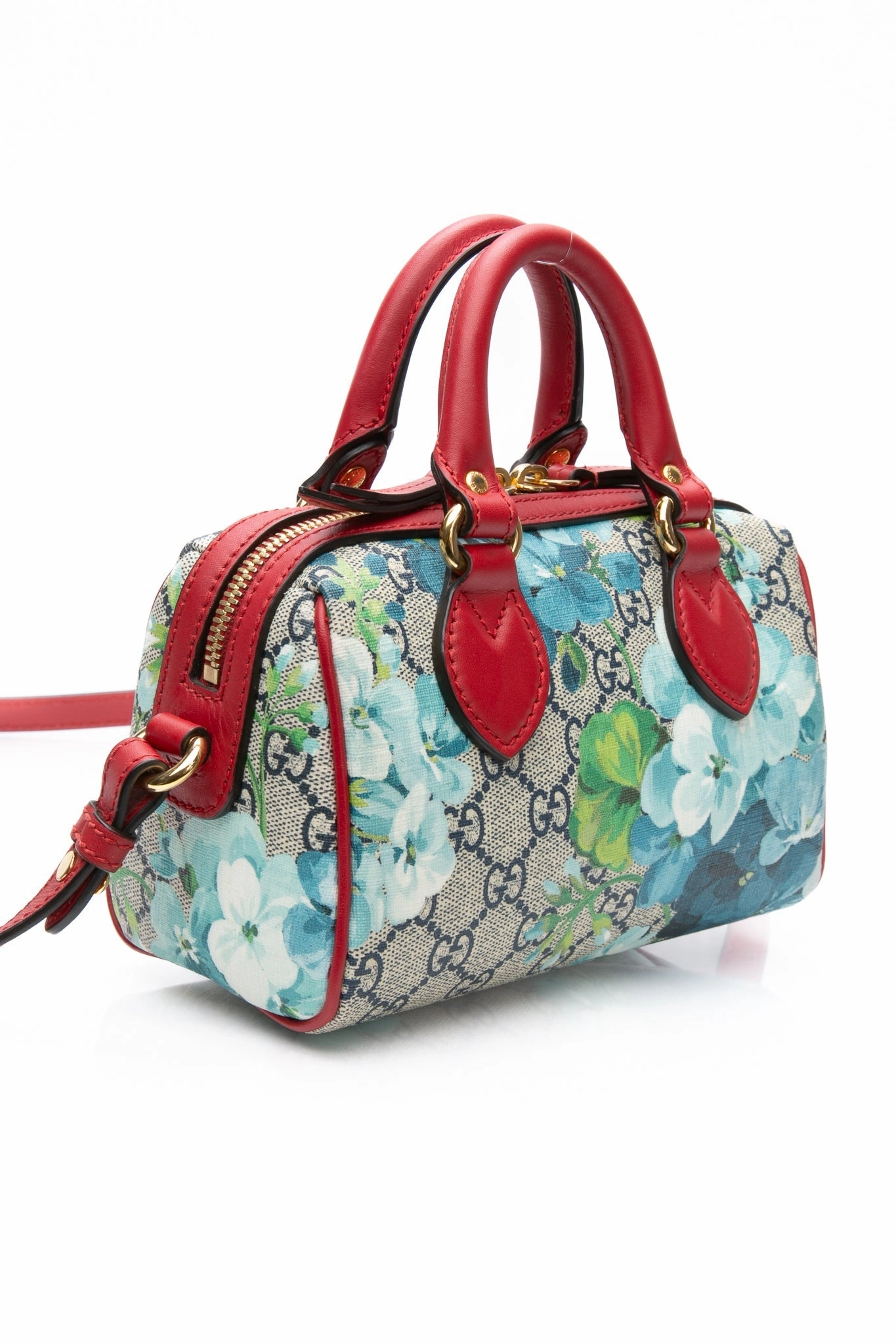 GUCCI Navy Blue Hibiscus GG Supreme Monogram Blooms Mini Boston Crossbody Bag