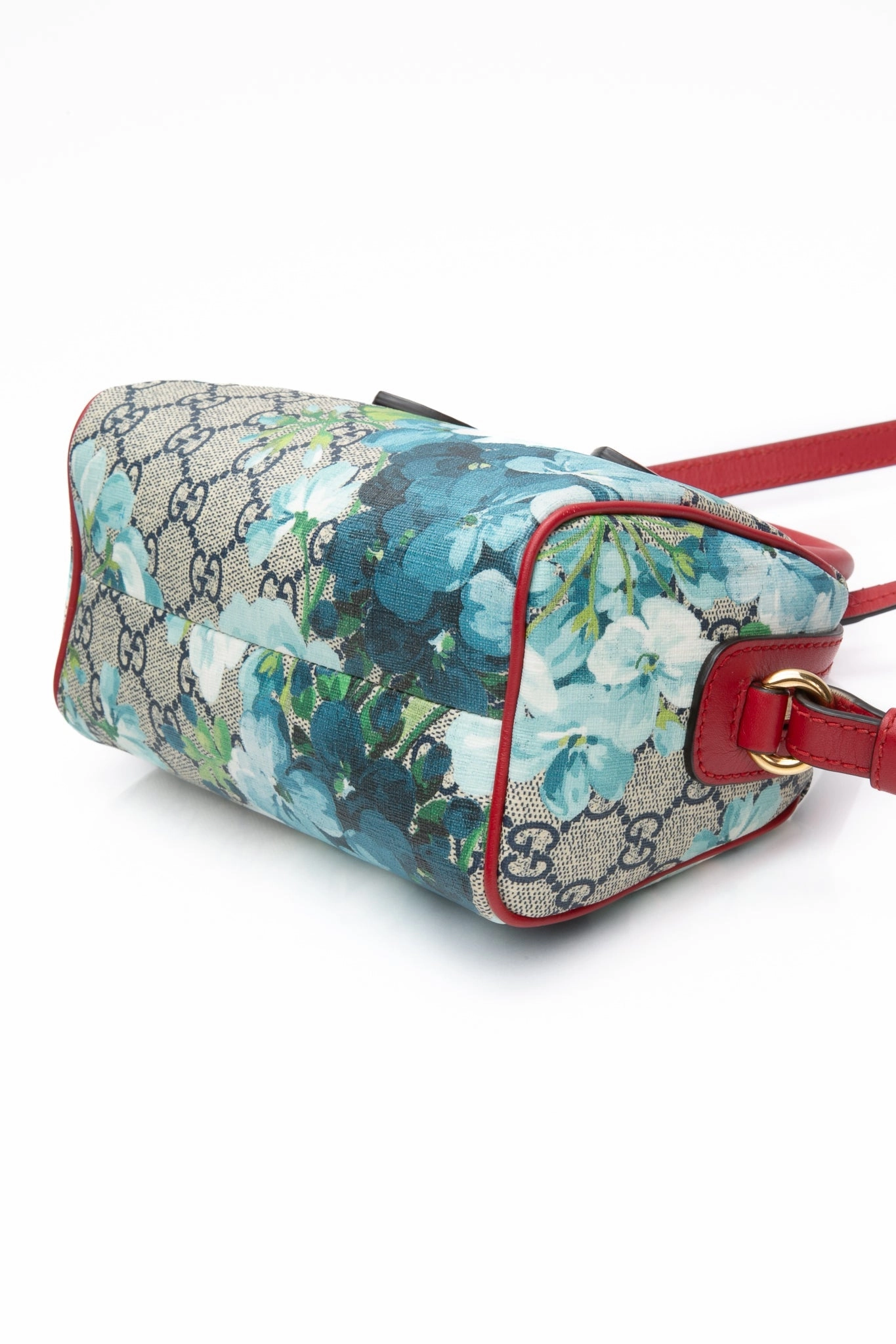 GUCCI Navy Blue Hibiscus GG Supreme Monogram Blooms Mini Boston Crossbody Bag