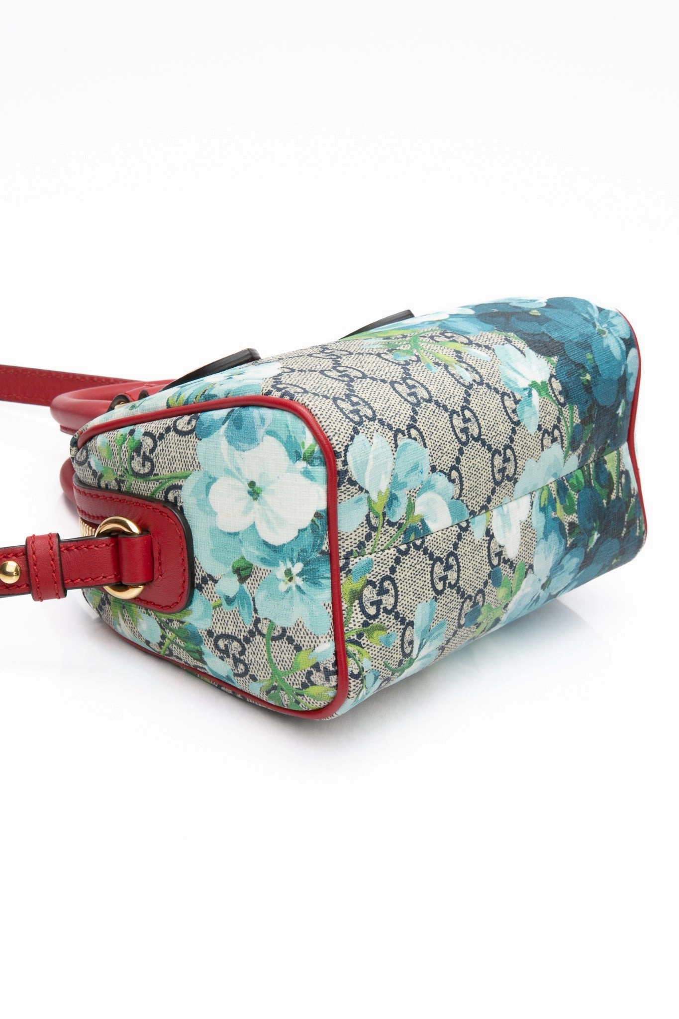 GUCCI Navy Blue Hibiscus GG Supreme Monogram Blooms Mini Boston Crossbody Bag