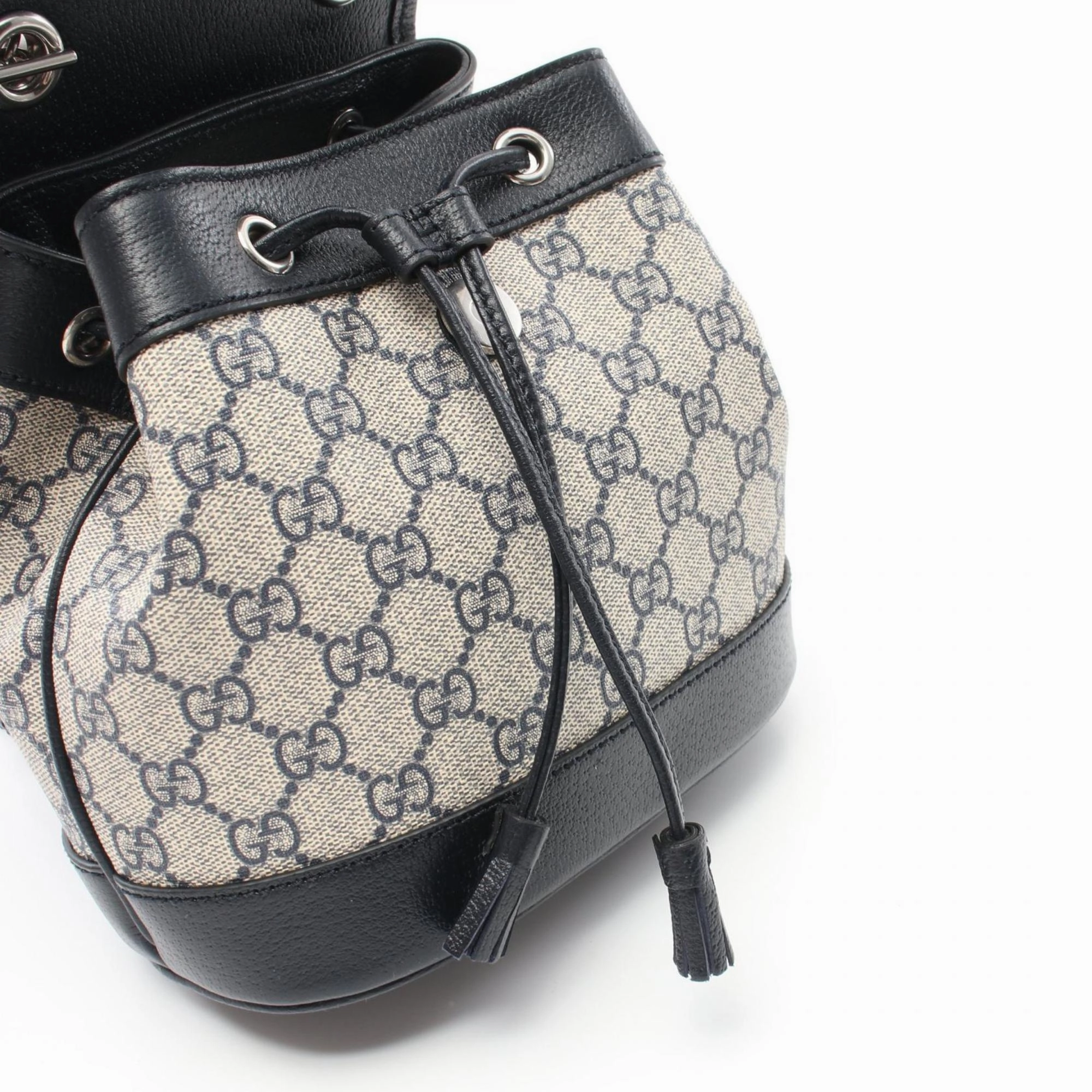 Gucci Navy  Pvc Coated Canvas Leather Backpack (Pre-Owned)