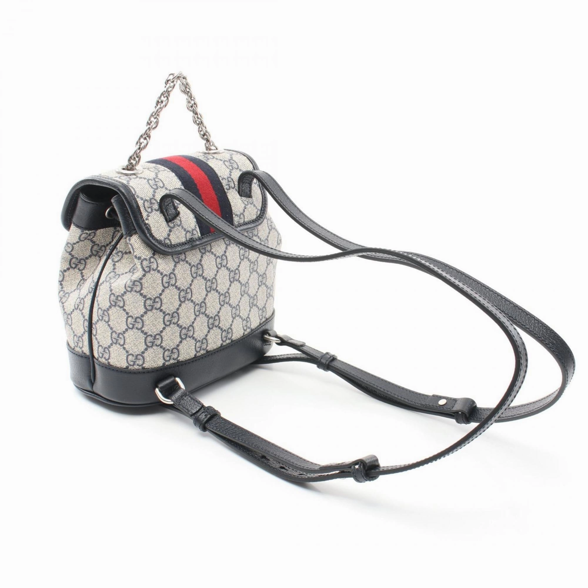 Gucci Navy  Pvc Coated Canvas Leather Backpack (Pre-Owned)