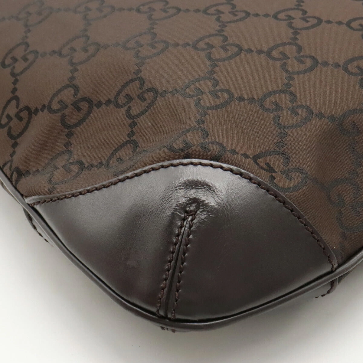 Gucci Nylon Leather Shoulder Bag Dark Brown