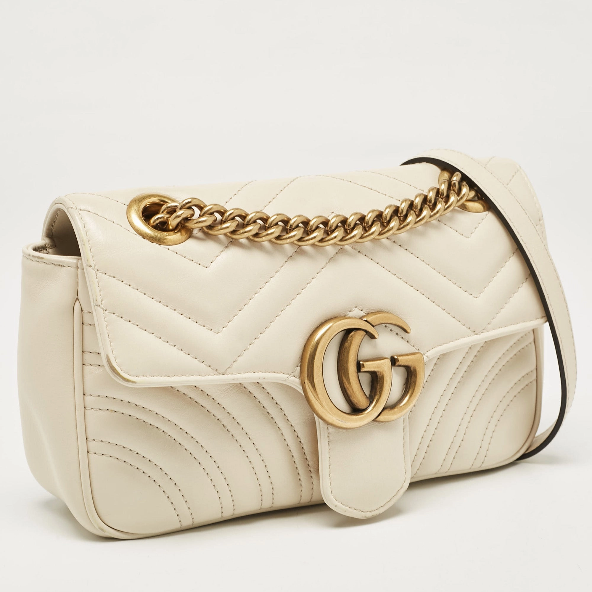 Gucci Off White Matelass&eacute; Leather Mini Gg Marmont Shoulder Bag