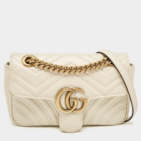 Gucci Off White Matelass&eacute; Leather Mini Gg Marmont Shoulder Bag