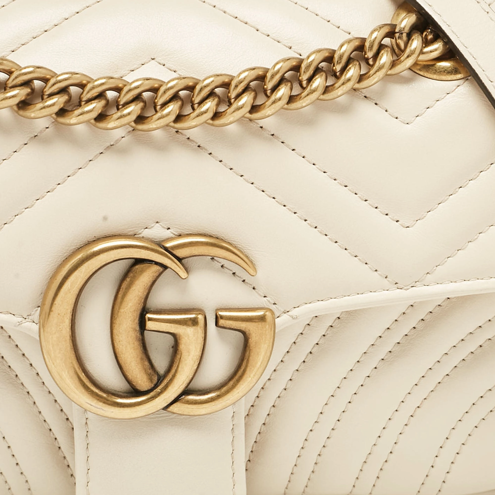 Gucci Off White Matelass&eacute; Leather Mini Gg Marmont Shoulder Bag