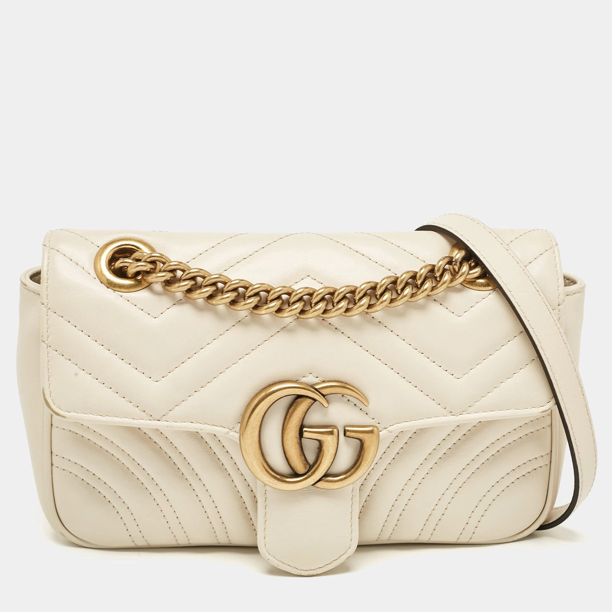 Gucci Off White Matelass&eacute; Leather Mini Gg Marmont Shoulder Bag