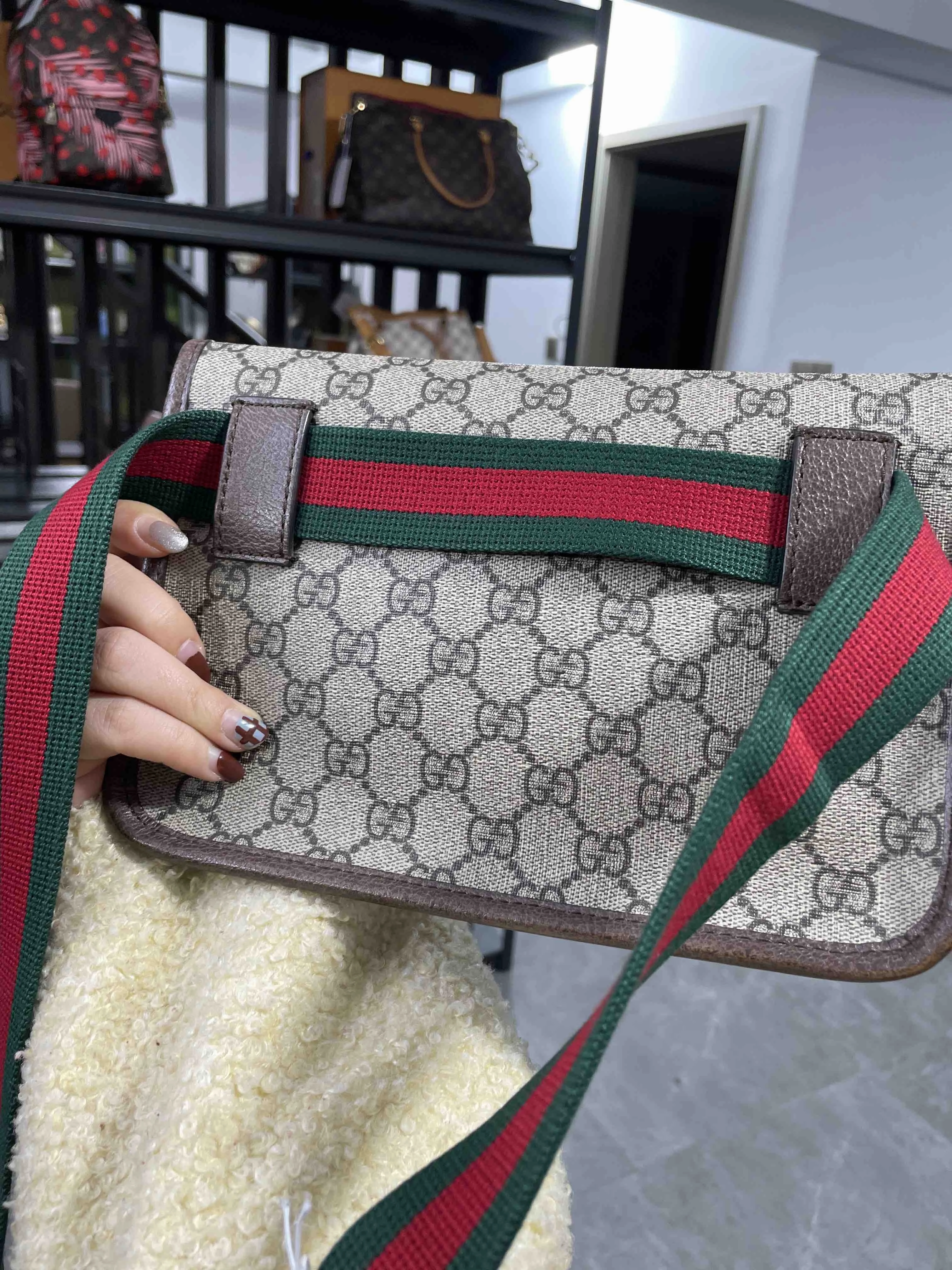 Gucci Ophidia Beige Canvas Crossbody Bag