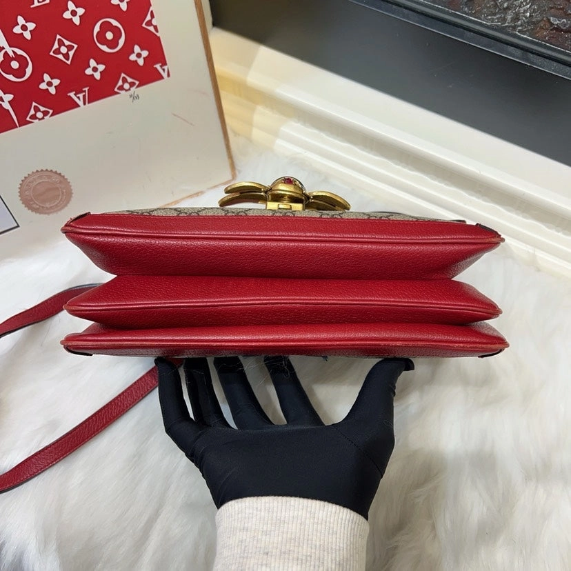 Gucci Ophidia Beige Red Bee Shoulder Bag