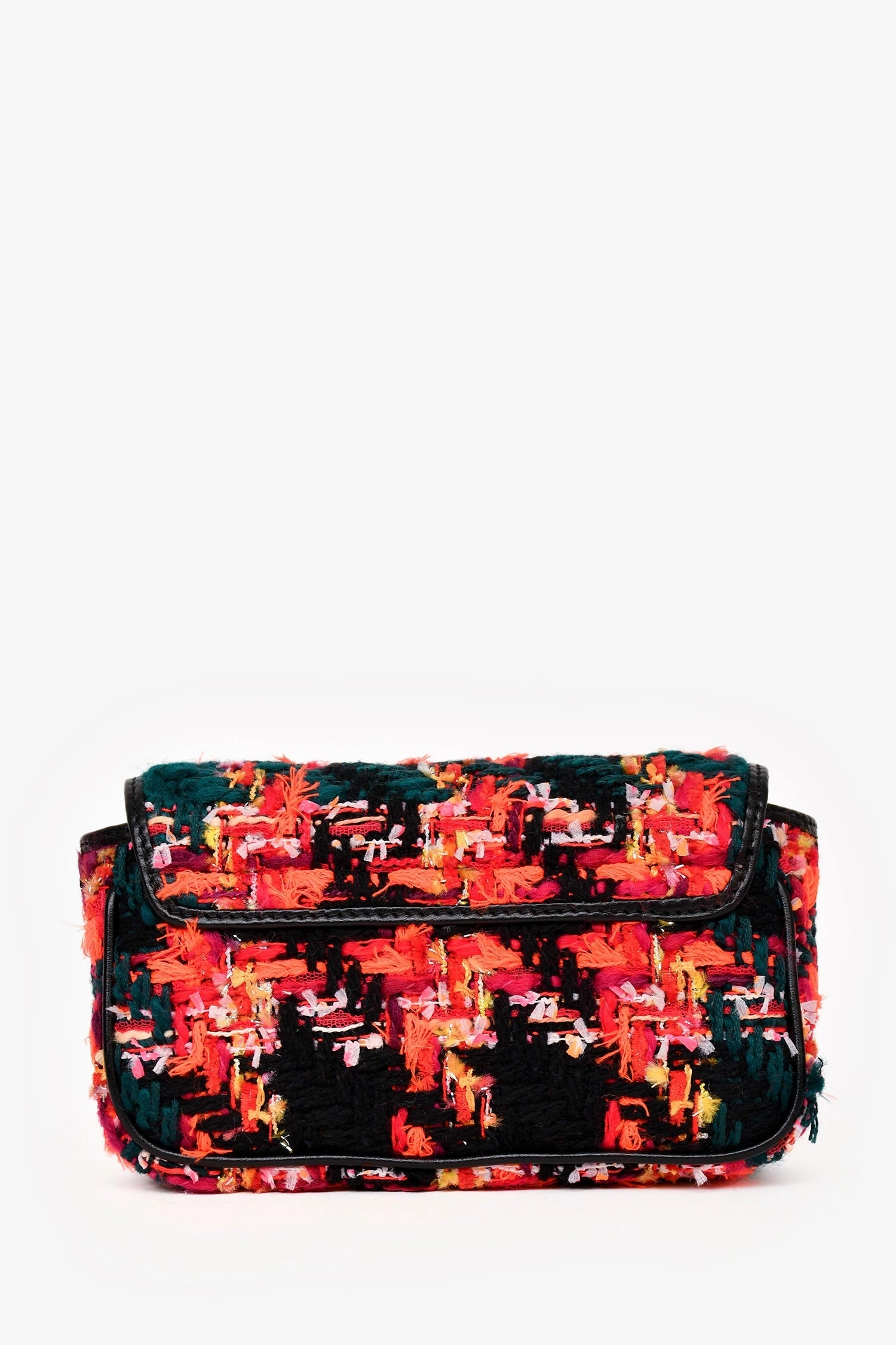 Gucci Orange/Green Tweed Leather Trimmed GG Marmont Super Mini Crossbody With Chain
