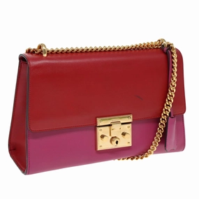 GUCCI Padlock Chain Shoulder Bag Leather Red Pink  bs16789