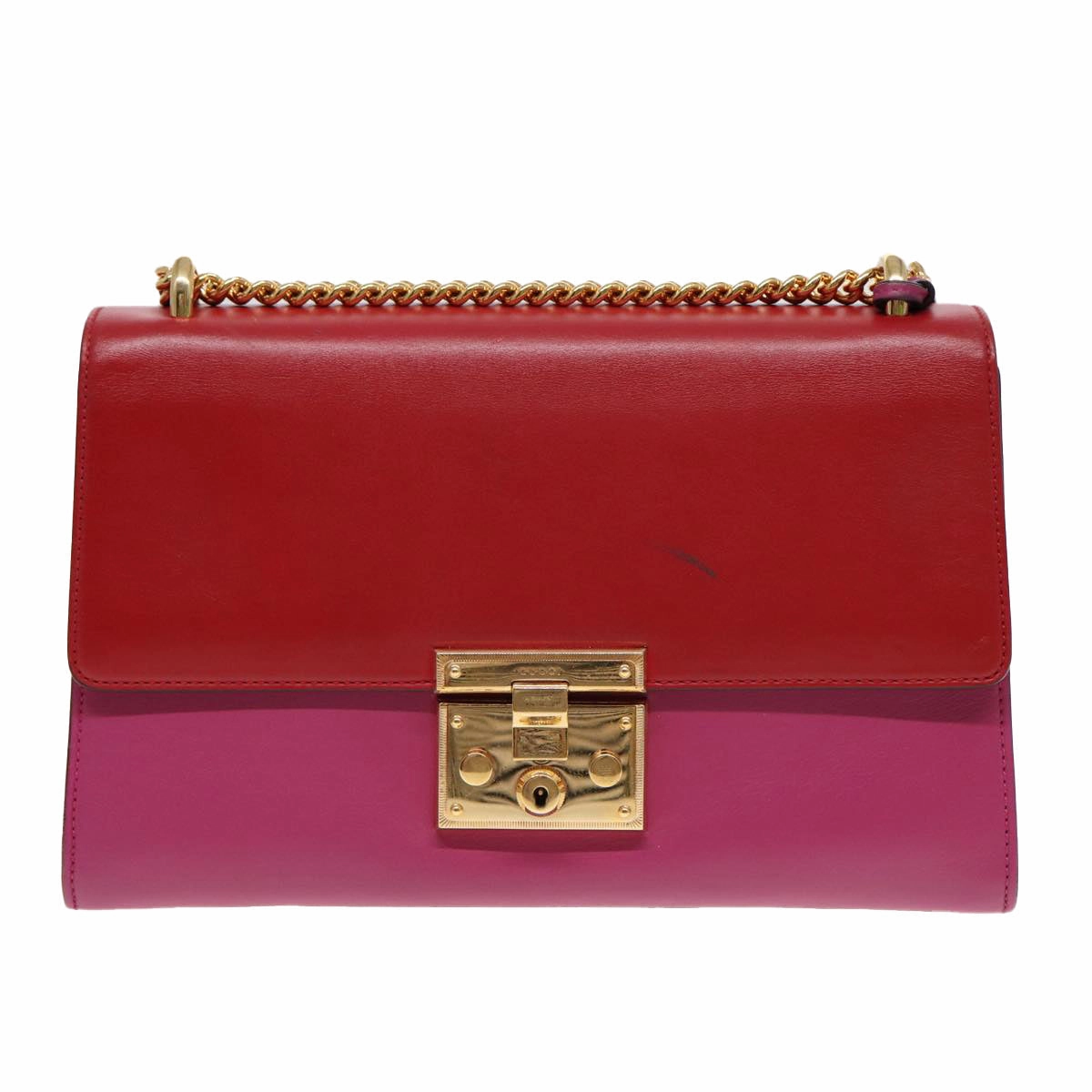 GUCCI Padlock Chain Shoulder Bag Leather Red Pink  bs16789
