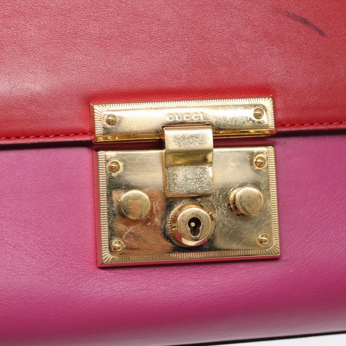 GUCCI Padlock Chain Shoulder Bag Leather Red Pink  bs16789