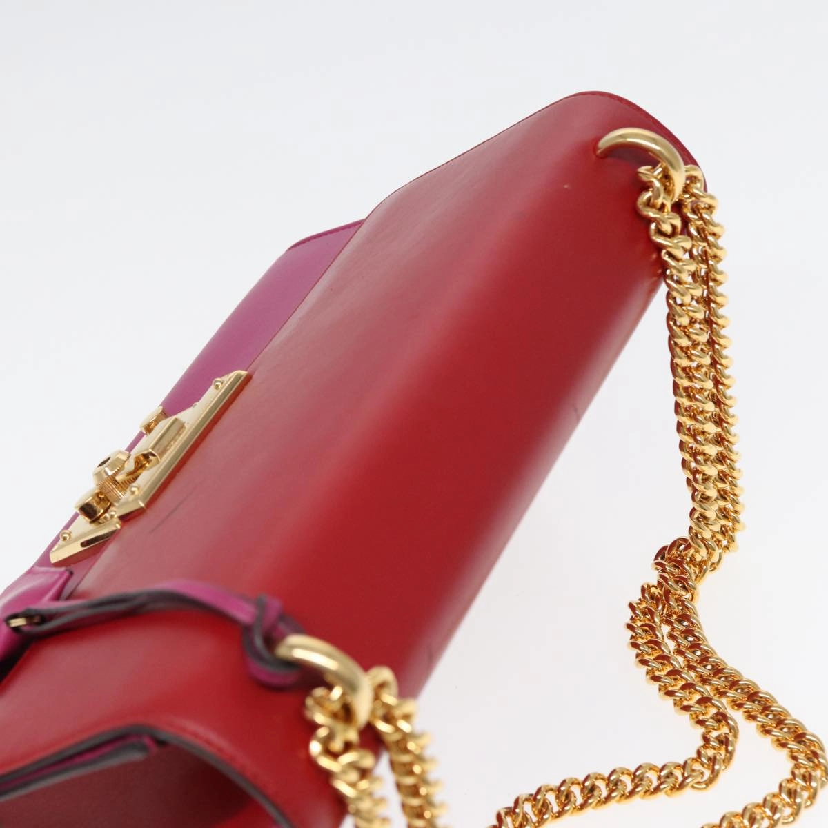 GUCCI Padlock Chain Shoulder Bag Leather Red Pink  bs16789