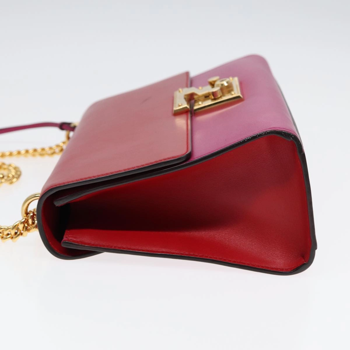 GUCCI Padlock Chain Shoulder Bag Leather Red Pink  bs16789